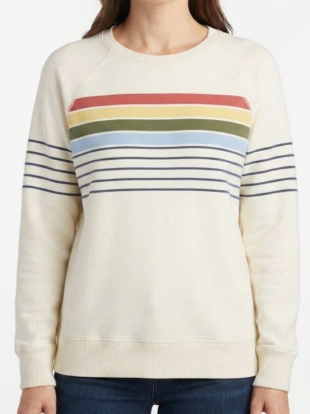 L.L.Bean White Rainbow Stripped Crewneck Sweater